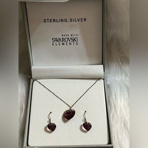 Sterling Silver Swarovski Elements Heart Necklace Earrings